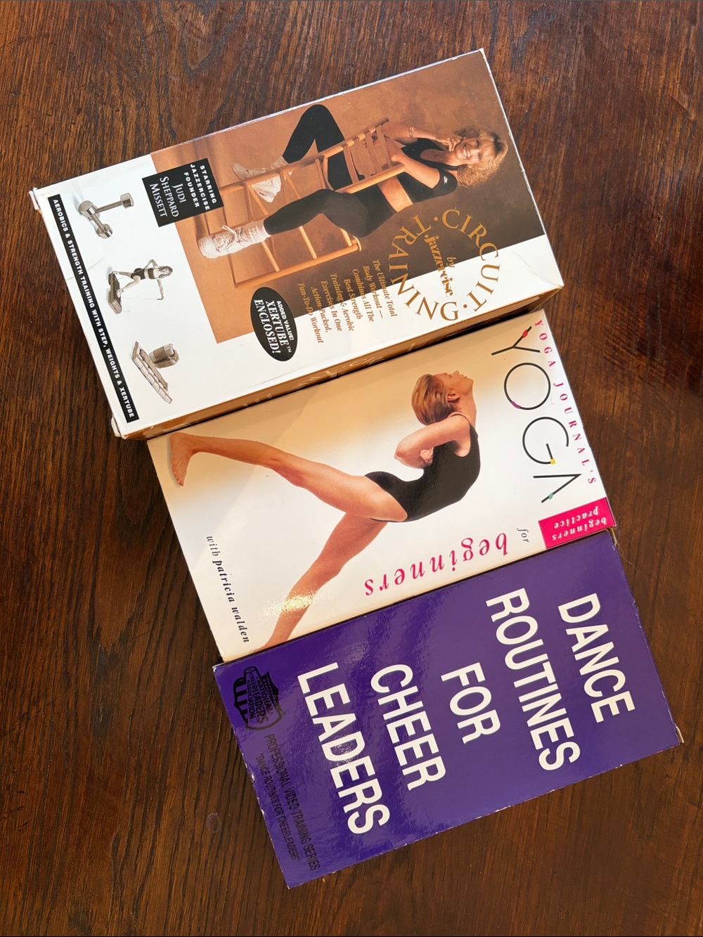 “Yoga for Beginners” “Jazzercize Circuit Training” and “Dance Routines” VHS